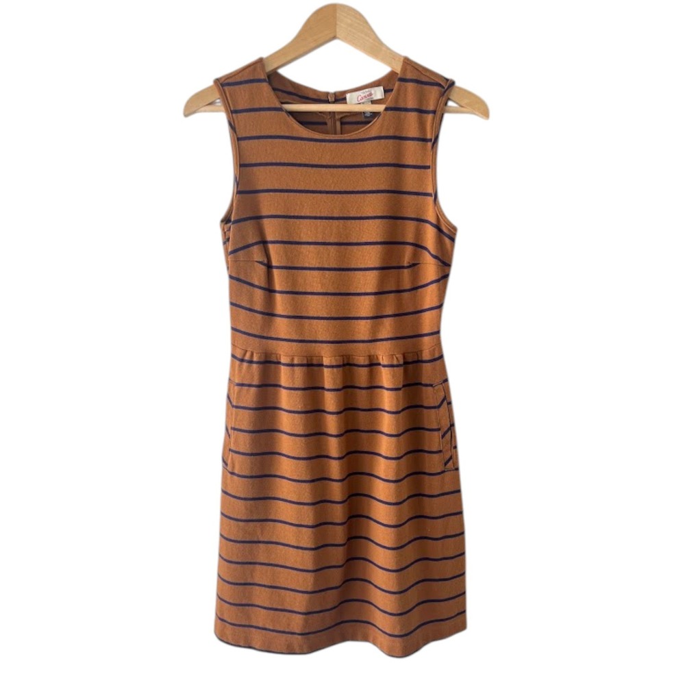 Lands End Canvas Womens Size 8 Rust Brown Blue Striped Sleeveless Knit Dress